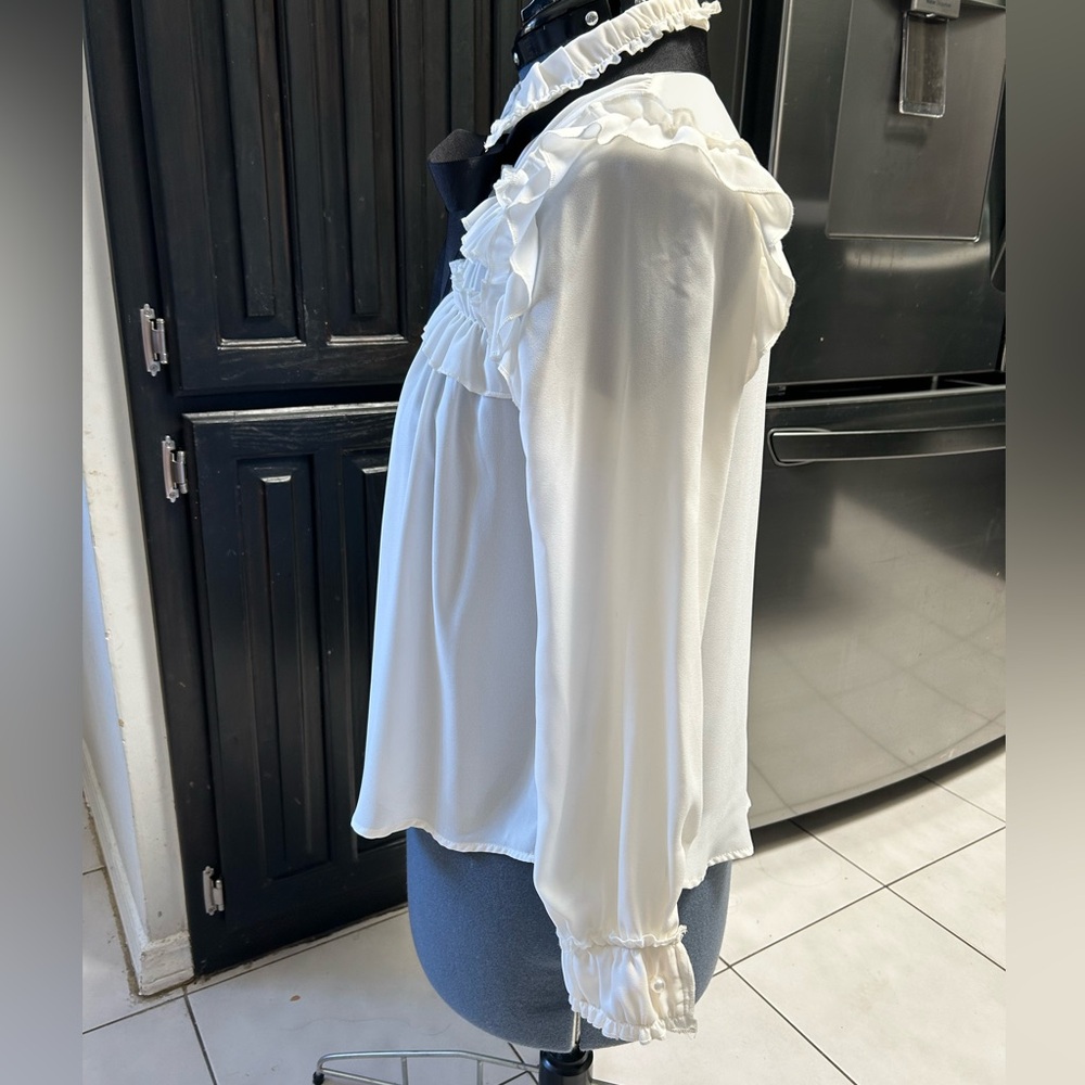 Zara Long Sleeve Shirts with buttons/ Cream/ Black Size S - Picture 2 of 11
